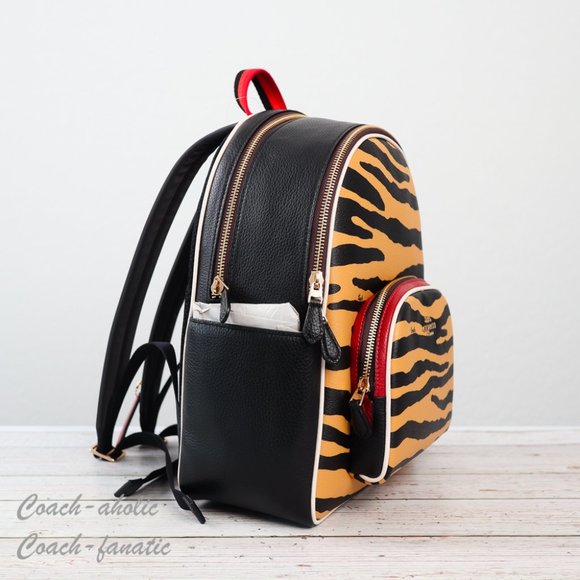 NWT Coach C6987 Court Backpack With Tiger Print in Honey/Black Multi - Picture 4 of 12